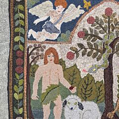 Folk Art Pictorial Adam and Eve Hand Hooked Rug Carpet