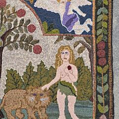 Folk Art Pictorial Adam and Eve Hand Hooked Rug Carpet