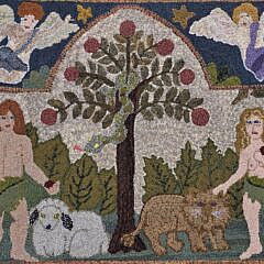 Folk Art Pictorial Adam and Eve Hand Hooked Rug Carpet