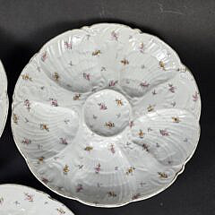 Set of Six Antique Fine Porcelain Hand Painted Oyster Plates, early 20th century