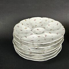Set of Six Antique Fine Porcelain Hand Painted Oyster Plates, early 20th century
