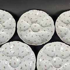 Set of Six Antique Fine Porcelain Hand Painted Oyster Plates, early 20th century