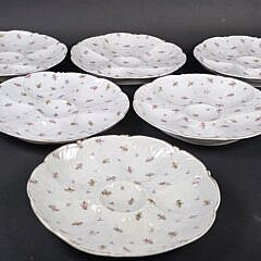 Set of Six Antique Fine Porcelain Hand Painted Oyster Plates, early 20th century