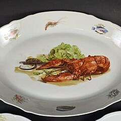 Five Piece Hand Painted French Lobster Plates and Platter, 20th century