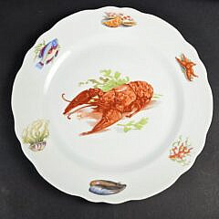 Five Piece Hand Painted French Lobster Plates and Platter, 20th century