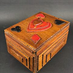 Antique American Carved Tramp Art Playing Card Suits Box, 19th century
