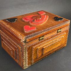 Antique American Carved Tramp Art Playing Card Suits Box, 19th century