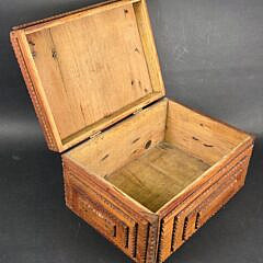Antique American Carved Tramp Art Playing Card Suits Box, 19th century