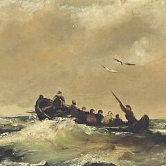 Antique American Oil on Masonite, “Nantucket Sleigh Ride”, Painting, circa 1920s