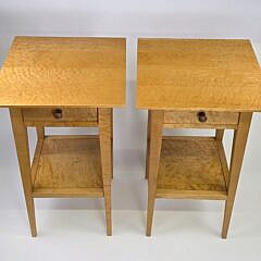Pair of Birdseye and Tiger Maple One Drawer End Table Night Stands