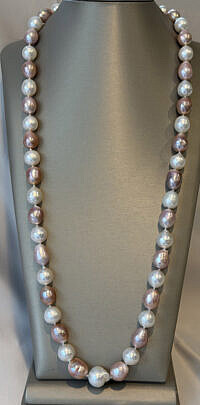 13mm x 16.9mm White South Sea Baroque Pearl and Pink Freshwater Pearl Necklace, 14k White Gold Clasp