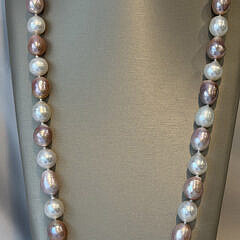 13mm x 16.9mm White South Sea Baroque Pearl and Pink Freshwater Pearl Necklace, 14k White Gold Clasp
