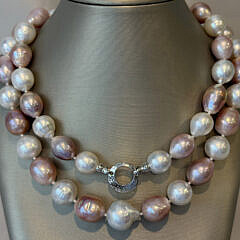 13mm x 16.9mm White South Sea Baroque Pearl and Pink Freshwater Pearl Necklace, 14k White Gold Clasp