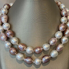 13mm x 16.9mm White South Sea Baroque Pearl and Pink Freshwater Pearl Necklace, 14k White Gold Clasp