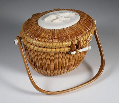Bill and Judy Sayle Nantucket Cocktail Basket with Dolphins on Lid