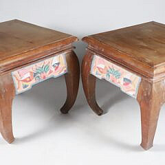 Pair of Vintage Chinese Teak Wood Polychrome Taborets