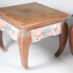 Pair of Vintage Chinese Teak Wood Polychrome Taborets