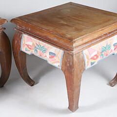 Pair of Vintage Chinese Teak Wood Polychrome Taborets