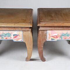 Pair of Vintage Chinese Teak Wood Polychrome Taborets