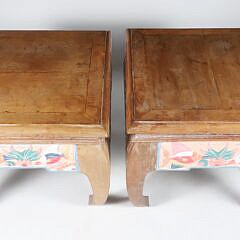 Pair of Vintage Chinese Teak Wood Polychrome Taborets