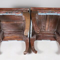 Pair of Vintage Chinese Teak Wood Polychrome Taborets