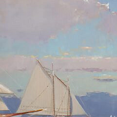 William Lowe Oil on Linen “Fresh Breeze Nantucket Schooner”