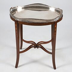 Silver Plated Tray on Bell Flower Inlaid Stand