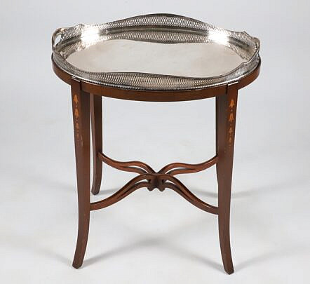 Silver Plated Tray on Bell Flower Inlaid Stand