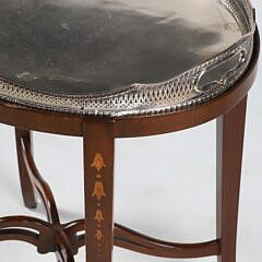 Silver Plated Tray on Bell Flower Inlaid Stand