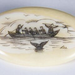 Scrimshawed Whaling Scene Pin Signed Lee
