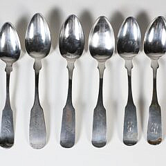 Six Nantucket Coin Silver Teaspoons, 19th Century