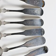 Six Nantucket Coin Silver Teaspoons, 19th Century