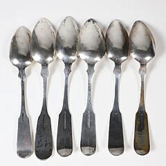 Six Nantucket Coin Silver Teaspoons, 19th Century