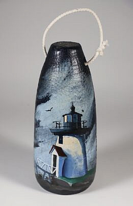 Contemporary Brant Point Light Hand Painted Wood Buoy