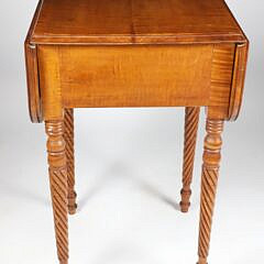 American Sheraton Tiger Maple and Mahogany Two Drawer Drop Leaf Work Stand