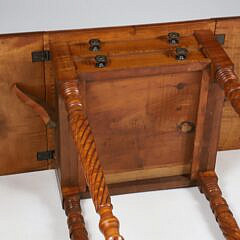 American Sheraton Tiger Maple and Mahogany Two Drawer Drop Leaf Work Stand