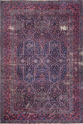 Antique Fereghan Sarouk Oriental Carpet in Vibrant Raspberry and Blue Hues in an intricate Floral Design