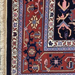 Vintage Persian Design Oriental Carpet with Navy Blue Field and Vibrant Red Floral Border