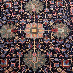Vintage Persian Design Oriental Carpet with Navy Blue Field and Vibrant Red Floral Border