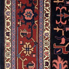 Vintage Persian Design Oriental Carpet with Navy Blue Field and Vibrant Red Floral Border