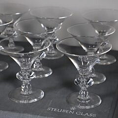 Set of Twelve Signed Steuben Bubble in the Stem Martini or Dessert Glasses