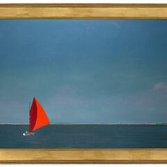 Robert Stark Jr. (1933-2014) Large Oil on Canvas "Nantucket Red Sailboat"