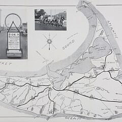 Vintage 1940s Whimsical Nantucket Island Young’s Bicycle Shop Map