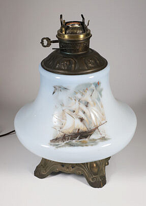 Vintage "Clipper Ship" Milk Glass Lamp Base