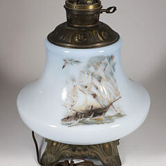 Vintage “Clipper Ship” Milk Glass Lamp Base