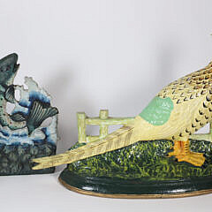 Four Cast Iron Doorstops: 2 Lighthouses, Pheasant, and Fish