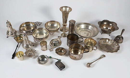 Group of 24 Pieces of Hallmarked Sterling Silver Comprising of Porringer, Bowls, and Plates, etc.