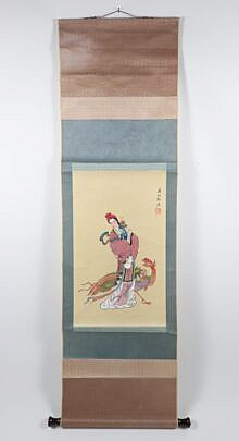 Scroll Painting Depicting Xiwangmu or Queen Mother of the West with a Phoenix