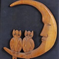 Group of Three Folk Art Carvings Mounted to Fabric Boards