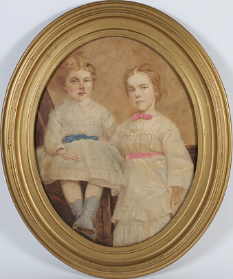 Watercolor "Portrait of the Wyck Sisters", 19th Century